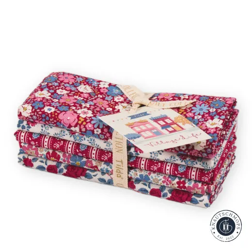 Tilda Fat Quarter Bundle - Village Life - Burgundy Tilda Fat Quarter Bundle - Village Life - Burgundy