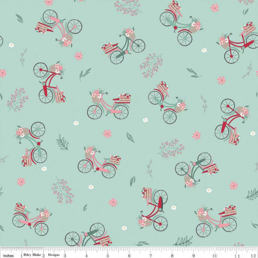 Riley Blake Baumwoll Designerstoff - Berry Market - Bicycles Mint