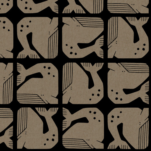 Cotton & Steel - By The Seaside II - Grumpy Whale - Black Unbleached Canvas Fabric