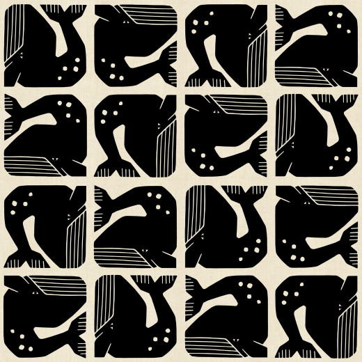 Cotton & Steel - By The Seaside II - Grumpy Whale - Black Unbleached Fabric