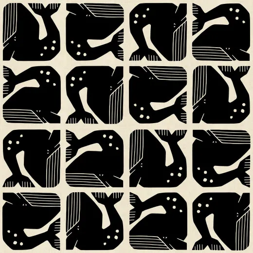 Cotton & Steel - By The Seaside II - Grumpy Whale - Black Unbleached Fabric Cotton & Steel - By The Seaside II - Grumpy Whale - Black Unbleached Fabric