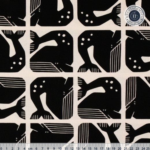 Cotton & Steel - By The Seaside II - Grumpy Whale - Black Unbleached Fabric