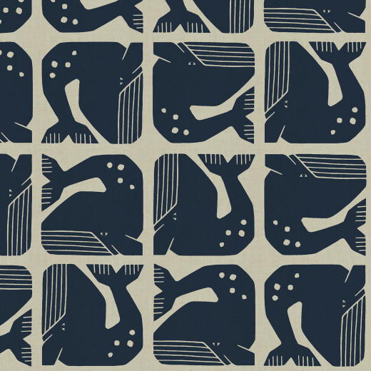 Cotton & Steel - By The Seaside II - Grumpy Whale - Blue-Gray Unbleached Fabric