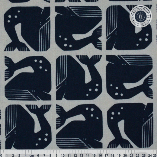 Cotton & Steel - By The Seaside II - Grumpy Whale - Blue-Gray Unbleached Fabric