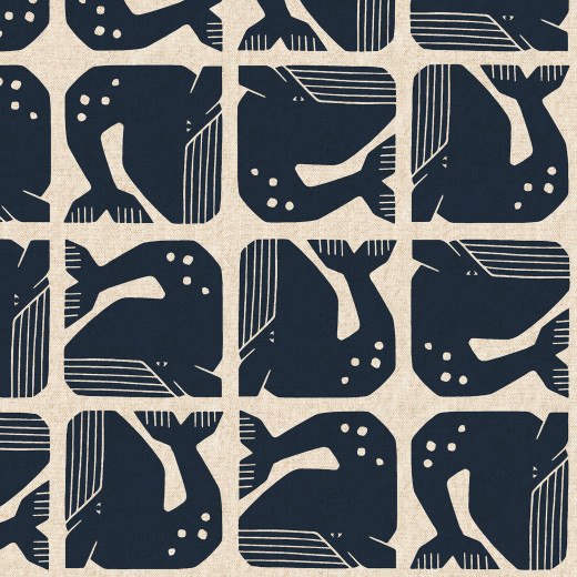 Cotton & Steel - By The Seaside II - Grumpy Whale - Navy Unbleached Canvas Fabric
