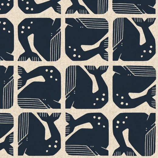 Cotton & Steel - By The Seaside II - Grumpy Whale - Navy Unbleached Canvas Fabric Cotton & Steel - By The Seaside II - Grumpy Whale - Navy Unbleached Canvas Fabric
