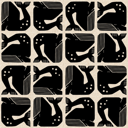 Cotton & Steel - By The Seaside II - Grumpy Whale - Night Sky Unbleached Canvas Fabric