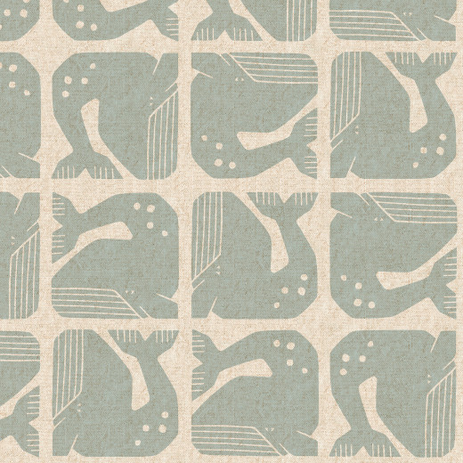 Cotton & Steel - By The Seaside II - Grumpy Whale - Sky BLUE Unbleached Fabric