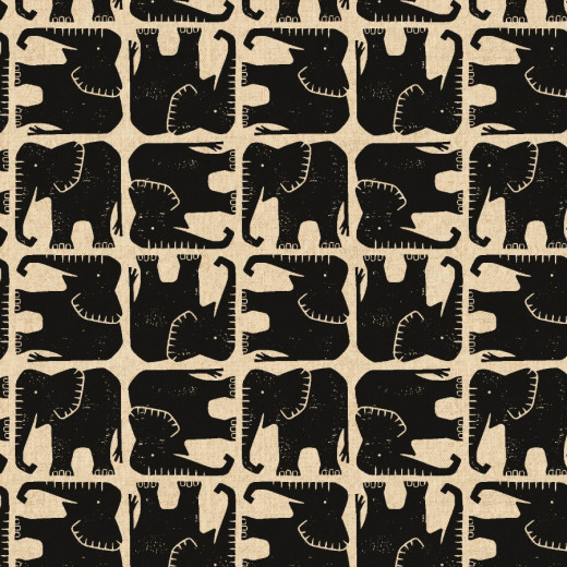 Cotton & Steel - Rising Sun - Jolly Elephant - Black Unbleached Canvas Fabric