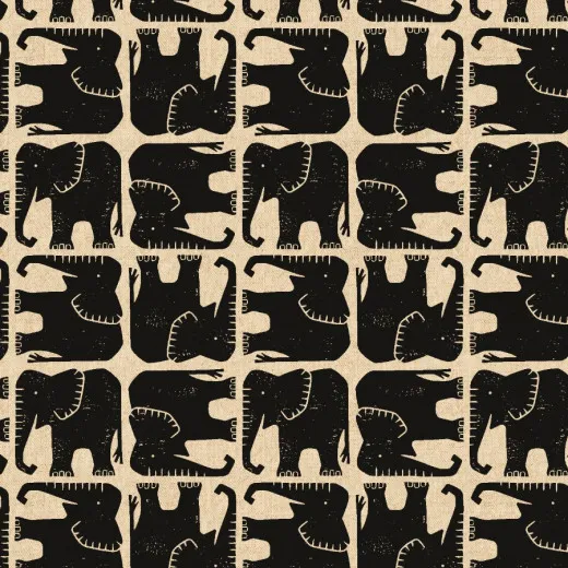 Cotton & Steel - Rising Sun - Jolly Elephant - Black Unbleached Canvas Fabric Cotton & Steel - Rising Sun - Jolly Elephant - Black Unbleached Canvas Fabric