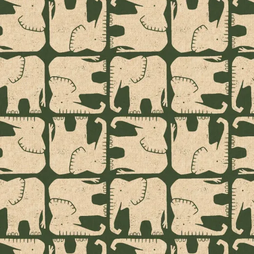 Cotton & Steel - Rising Sun - Jolly Elephant - Hunter Unbleached Canvas Fabric Cotton & Steel - Rising Sun - Jolly Elephant - Hunter Unbleached Canvas Fabric