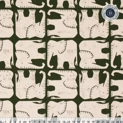 Cotton & Steel - Rising Sun - Jolly Elephant - Hunter Unbleached Canvas Fabric Cotton & Steel - Rising Sun - Jolly Elephant - Hunter Unbleached Canvas Fabric