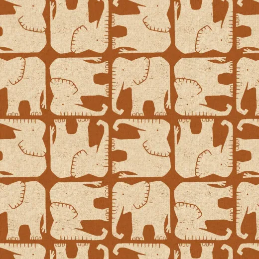 Cotton & Steel - Rising Sun - Jolly Elephant - Umber Unbleached Canvas Fabric