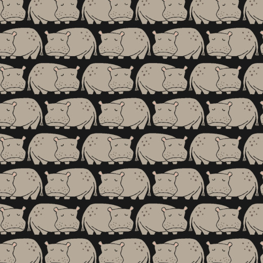 Cotton & Steel - Rising Sun - Weary Hippo - Black Fabric