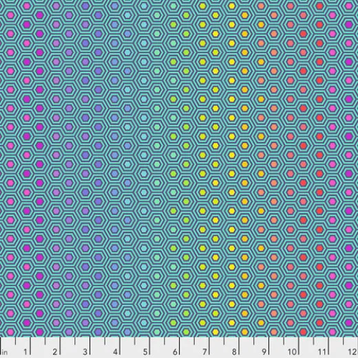 Tula Pink Baumwollstoff - True Colors - Hexy Rainbow - Peacock