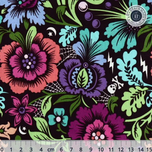 Tula Pink Baumwoll Designerstoff - Nightshade (Déjà Vu) Spider Blossom - Equinox