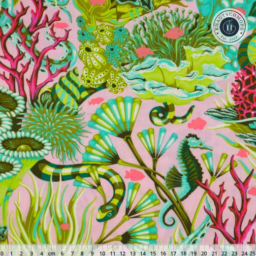 Tula Pink Baumwoll Designerstoff - Floral Reef - Reef What You Sew - Coralline