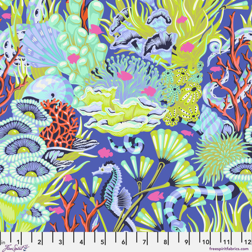 Tula Pink Baumwoll Designerstoff - Floral Reef - Reef What You Sew - Marine