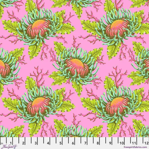 Tula Pink Baumwoll Designerstoff - Floral Reef - Friends & Anemones - Coralline