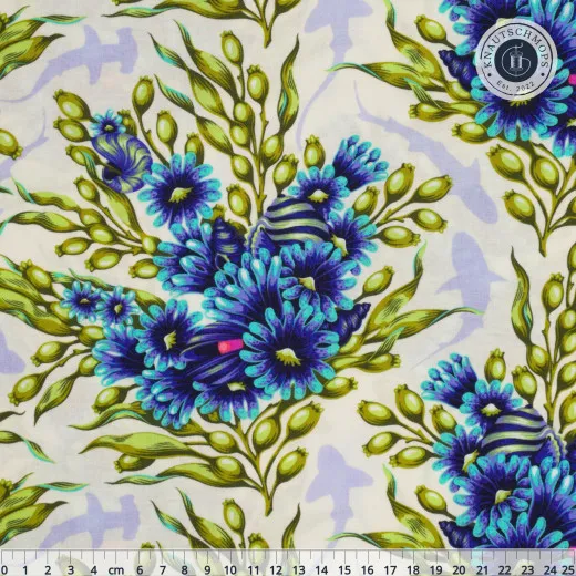 Tula Pink Baumwoll Designerstoff - Floral Reef - Shadow Sharks - Marine