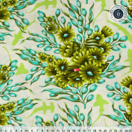 Tula Pink Baumwoll Designerstoff - Floral Reef - Shadow Sharks - Seagrass