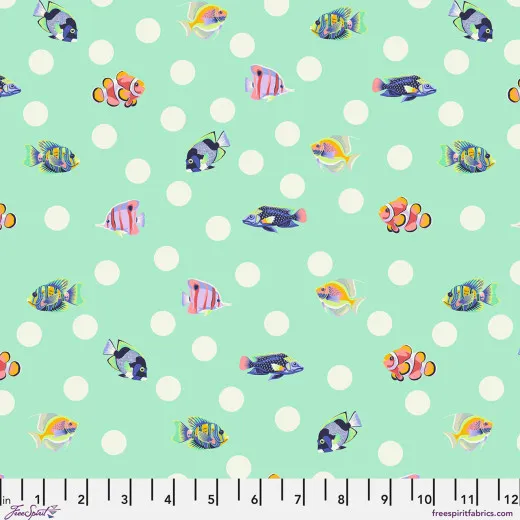 Tula Pink Baumwoll Designerstoff - Floral Reef - School Crossing - Seafoam