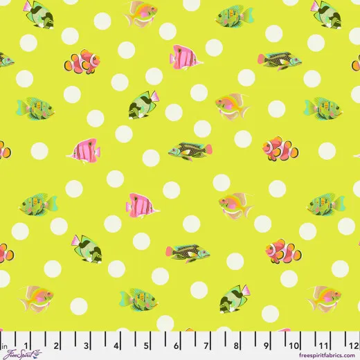 Tula Pink Baumwoll Designerstoff - Floral Reef - School Crossing - Seagrass
