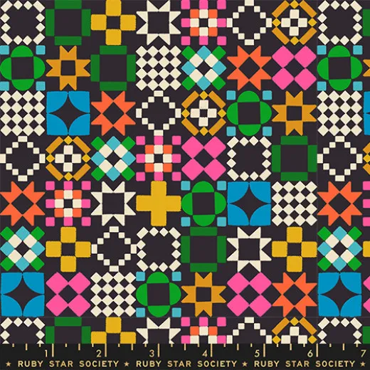 Ruby Star Society - 800 Notion - Quilty As Charged Novelty Retro Vintage Blocks Patchwork - Soft Black Ruby Star Society - 800 Notion - Quilty As Charged Novelty Retro Vintage Blocks Patchwork - Soft Black
