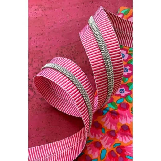 Sassafras Lane Designs - Reißverschluss #5 - Pink Stripe - Nickel