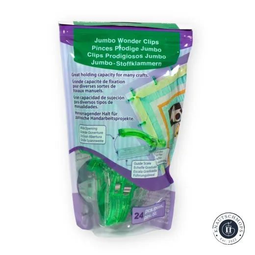 Clover Jumbo Wonder Clips - Verpackung Verpackung der Clover Jumbo Wonder Clips mit Produktabbildung, Inhalt 24 Stück