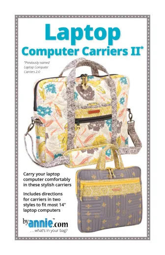 Schnittmuster-Cover „Laptop Computer Carriers II" mit Foto der Laptoptasche in Creme-Blumendruck und der grauen Laptophülle im Rautenmuster