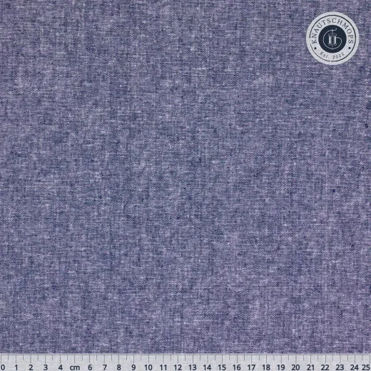 Denim Musteransicht Indigoblau melierter Leinen-Baumwoll-Stoff, Gesamtansicht mit Lineal zum Größenvergleich.