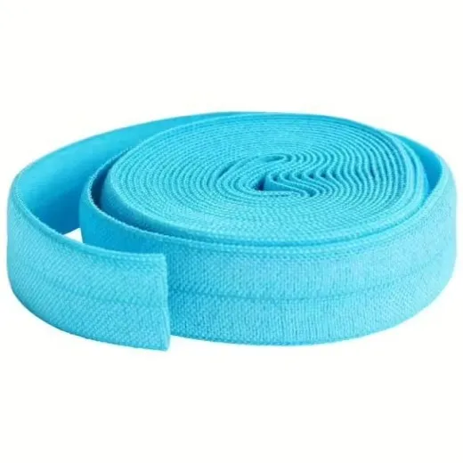 Fold-Over-Elastic aufgerollt, Parrot Blue Aufgerolltes ByAnnie's Fold-Over-Elastic in Türkisblau (Parrot Blue), eine Bandkante angehoben