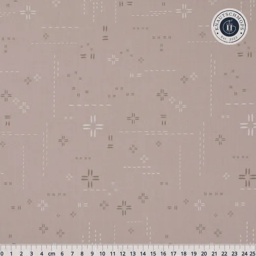 Taupefarbener Kombistoff Decostitch Elements in Rain Cloud mit dezentem Stichmuster, Lineal zum Größenvergleich.