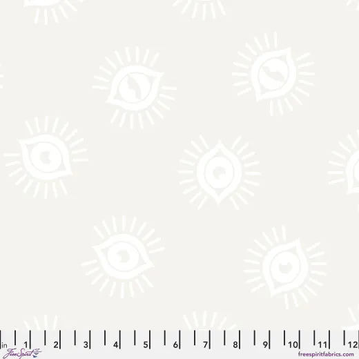 In-Plain-Sight-Stoff in Pearl mit tonalem Sonnenaugen-Muster auf Creme, mit Zoll-Maßstab
