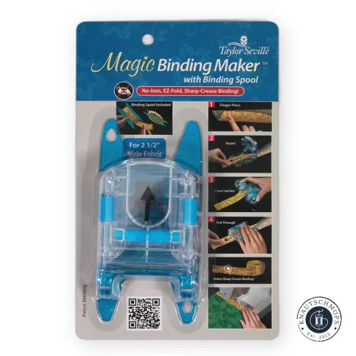 Verpackung des Taylor Seville Magic Binding Maker für 2½-Zoll-Stoffstreifen inkl. Binding-Spule.