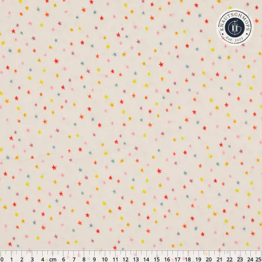Baumwollstoff Ruby Star Society Mini Starry Multi mit bunten Mini-Sternen auf Creme, mit Zentimeter-Maßstab