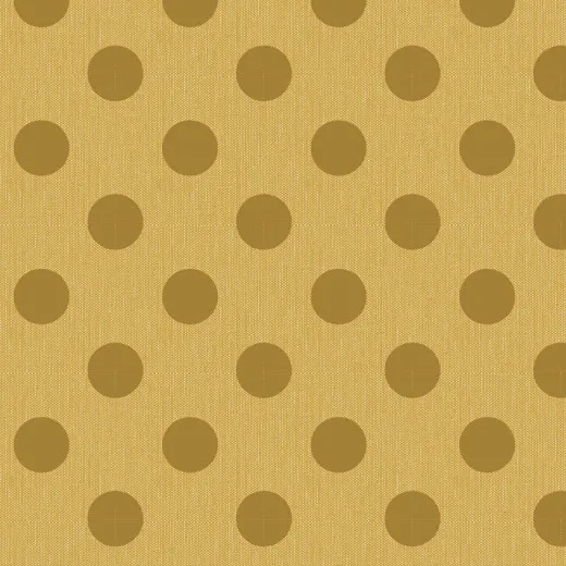 Nahaufnahme des Punktdrucks „Chambray Dots“ in Dijon mit Ton-in-Ton-Punkten auf senffarbenem Fond.