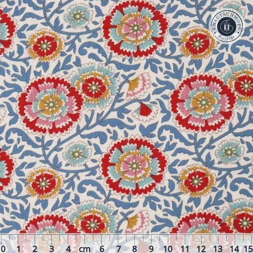 Musterdetail "Elodie" in Blue mit Lineal (ca. 15cm) zum Größenvergleich
