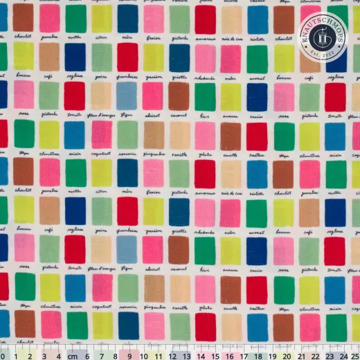 Cloud 9 Baumwollstoff Nice Nice mit multicolorem Muster und Farbmusterkarte