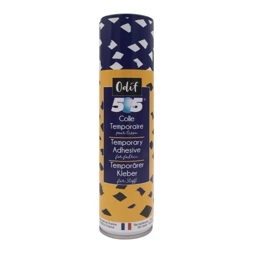 Odif 505 temporärer Sprühkleber, 250 ml Dose Odif 505 Sprühdose 250 ml, temporärer Kleber für Stoff, blau-gelbe Dose mit Etikett