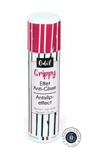 Odif Grippy Spray – Sprühflasche Sprühflasche Odif Grippy Spray (150 ml) mit pink-schwarzem Streifendesign und Antislip-Effekt-Aufschrift.