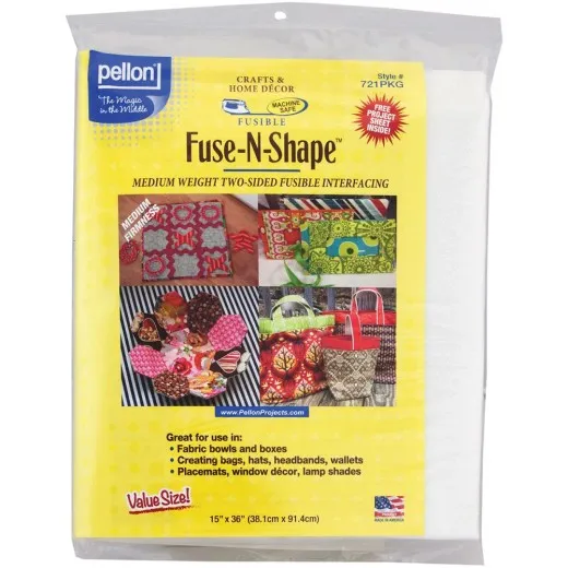 Pellon Fuse-N-Shape Mediumweight Bügeleinlage in Packung Pellon Fuse-N-Shape Mediumweight Bügeleinlage, weißes Vlies in gelb bedruckter Verpackung, 38,1 x 91,4 cm