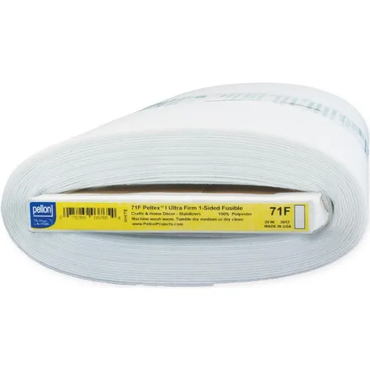 Rolle mit Banderole Aufgerollter Pellon Peltex 71F Stabilisator mit gelber Verpackungsbanderole
