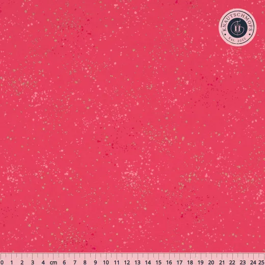 Ruby Star Society Speckled Strawberry – Baumwollstoff pink Baumwollstoff Ruby Star Society Speckled Strawberry in Pink mit weißen und goldenen Sprenkeln, mit Zentimeter-Maßstab