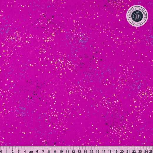 Baumwollstoff Speckled Witchy von Ruby Star Society in Pink-Magenta mit gelben, blauen und schwarzen Farbspritzern