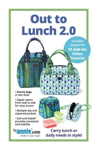 Cover des ByAnnie's Schnittmusters Out to Lunch 2.0 mit zwei Lunch-Taschen