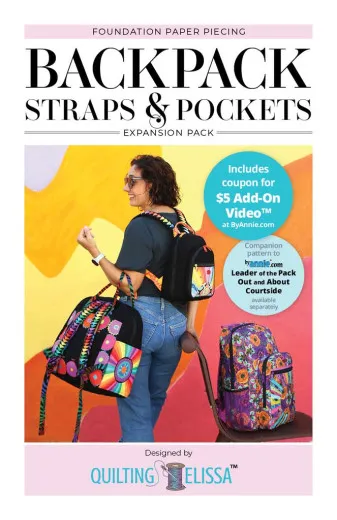 Packungsfoto des Erweiterungspakets Backpack Straps and Pockets FPP mit Regenbogen-Rucksackträgern und passenden Rucksäcken.