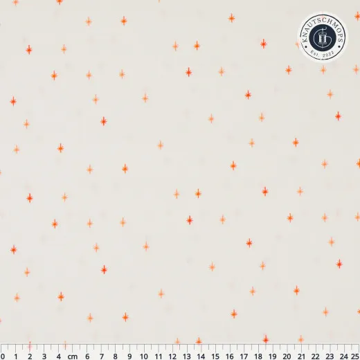 Sparkle Elements Tangerine Sparkle mit Maßstab Baumwollstoff Tangerine Sparkle von Art Gallery Fabrics: orange Sternchen auf Creme, mit cm-Lineal