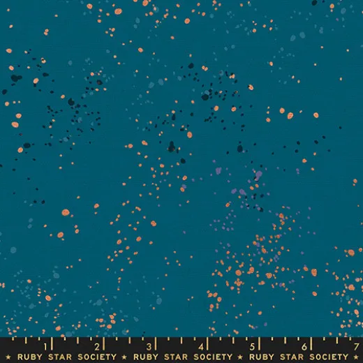 Speckled Canvas Metallic Teal – Musteransicht Speckled-Canvas in Metallic Teal, flach ausgebreitet mit Maßstab und Webkante